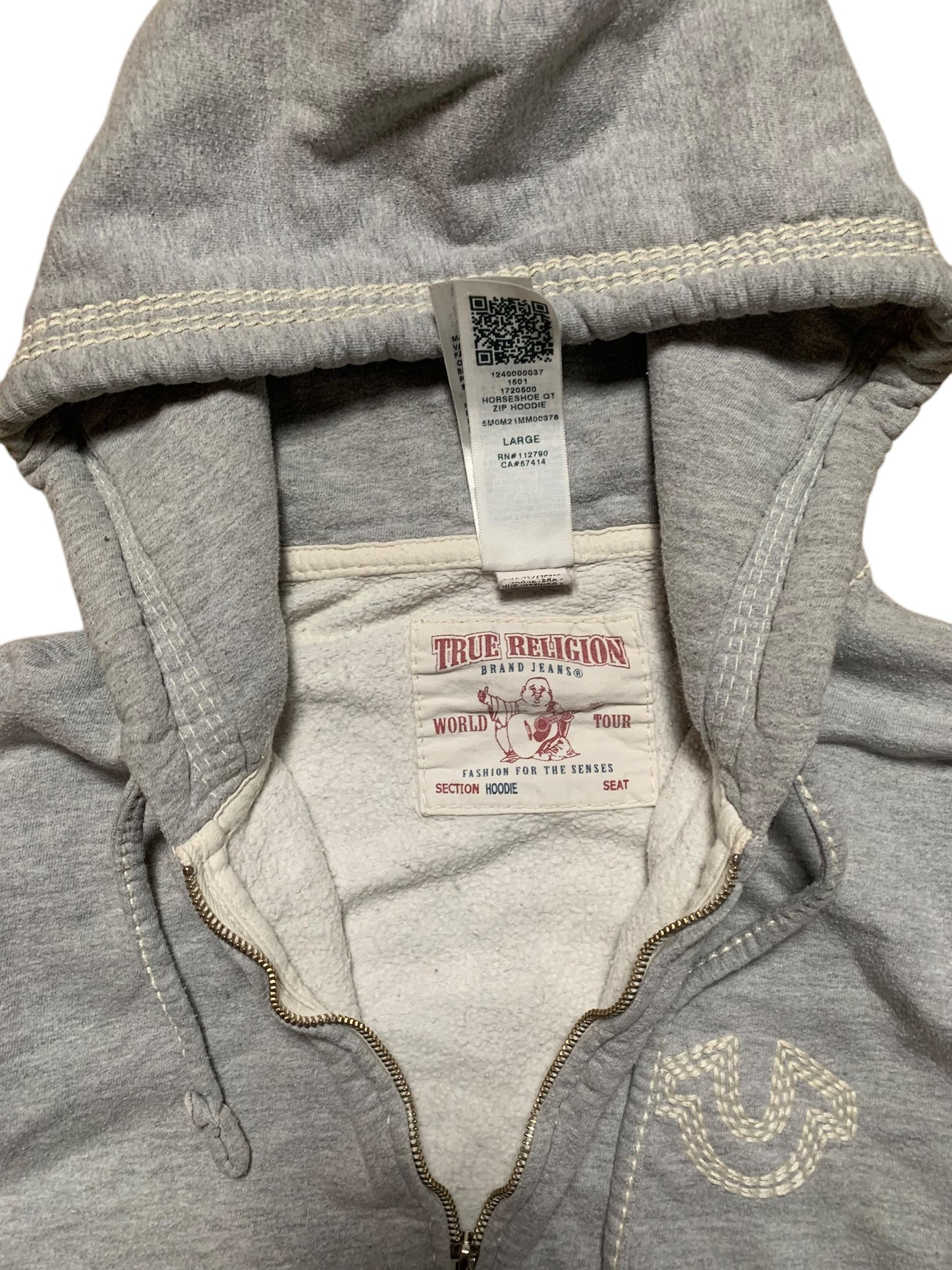 True Religion big stitch zip up hoodie (L)