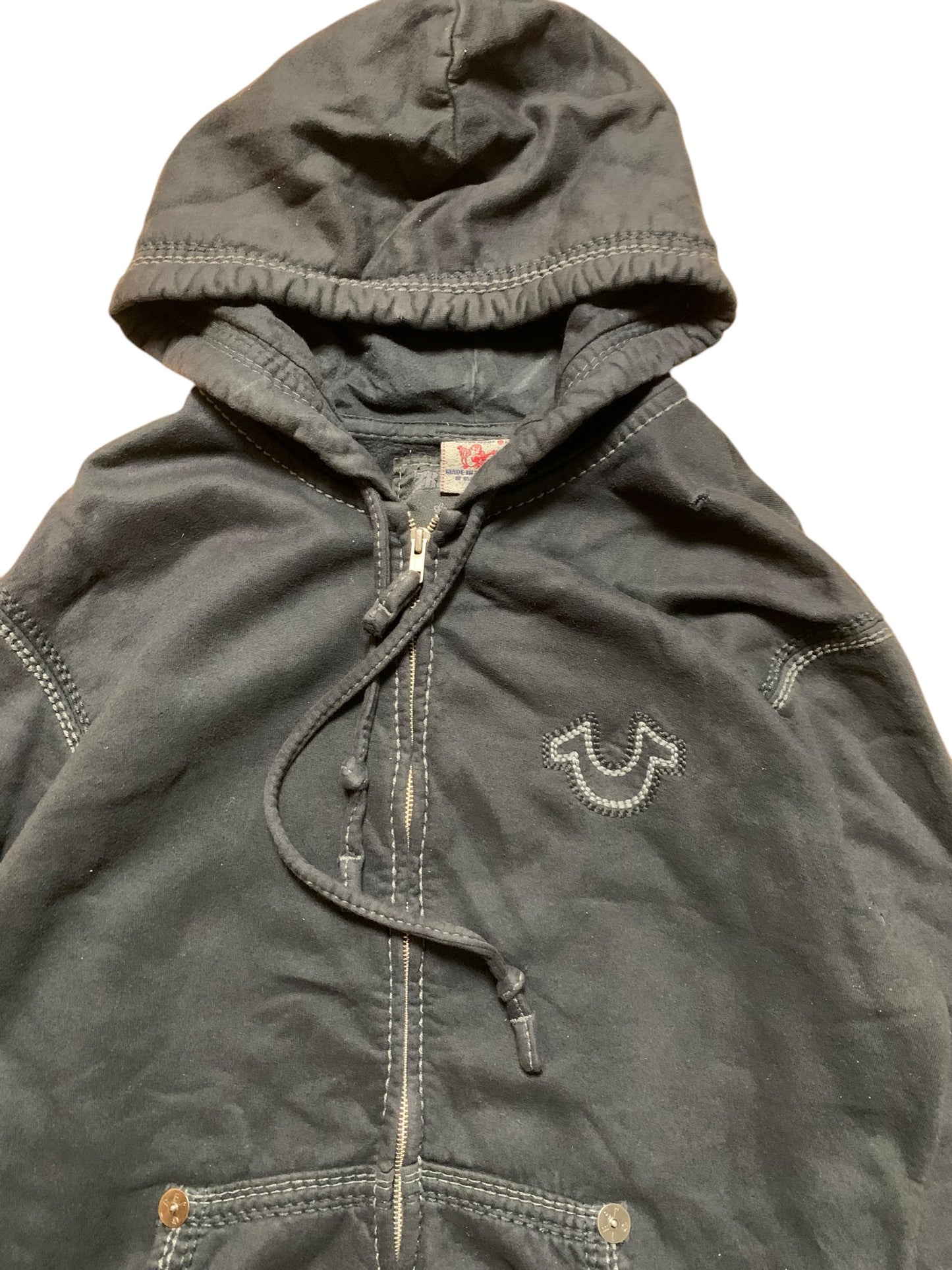 True religion big stitch zip up hoodie (L)